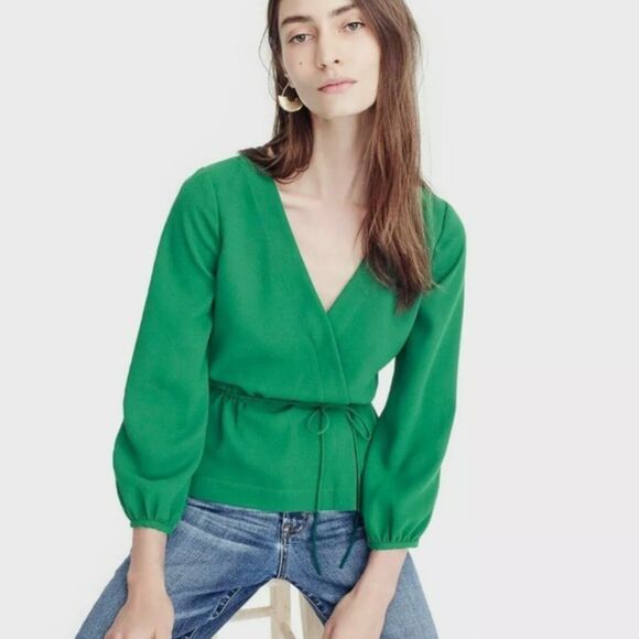 J CREW Top Womens Size 4 Navy Drapey Crepe Faux Wrap VNeck Side Zip - Picture 2 of 11